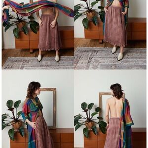 Pink Purple Mauve Plaid Check Pleated Midi Skirt Medium Rujuta Sheth Betsy NWT